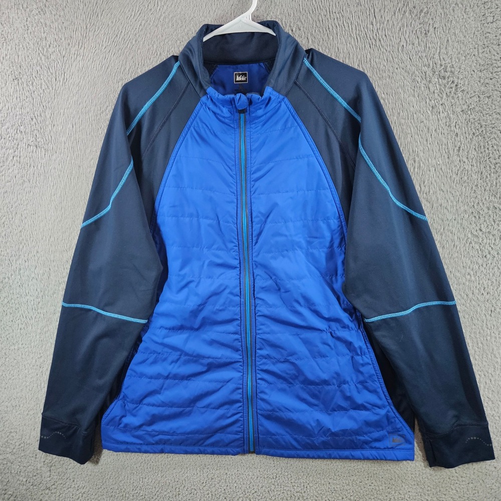 REI Mens XL Blue Hybrid Quilted Insulated Full Zip Jacket Thumbholes